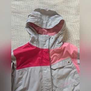 Helly Hansen Pink and Gray Rain Jacket, size Large.